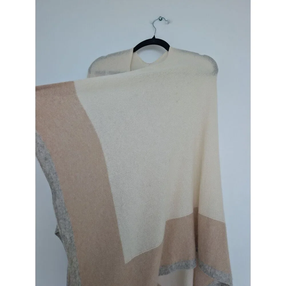 J. McLaughlin Cashmere Colorblock Poncho Shawl Wrap Kimono Cardigan One Size - Picture 11 of 16